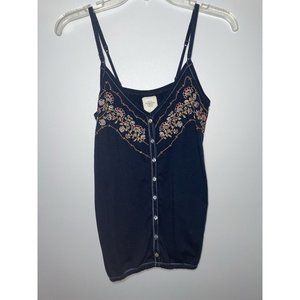 Navy Blue Abercrombie Button Up Tank W Floral Embroidery Size S